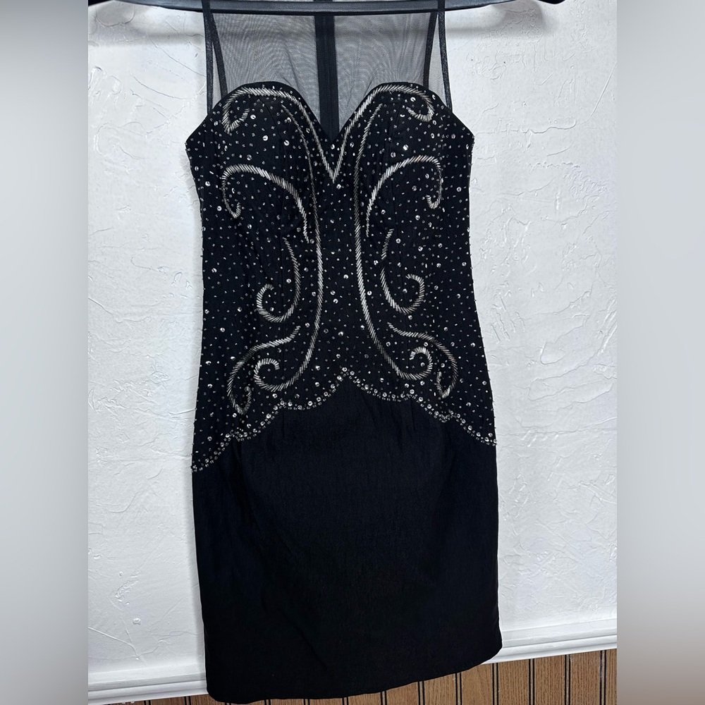 Blondie Nites Black Strapless Dress with Silver Accents